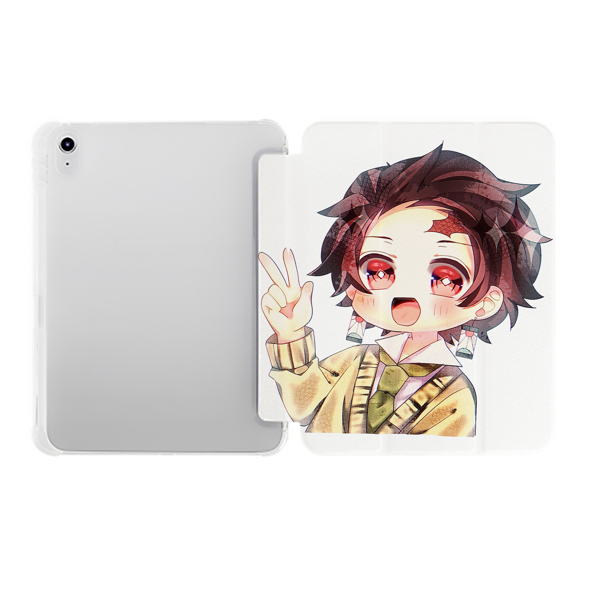 （画像用） 鬼滅の刃 竈門 炭治郎／かまど たんじろう Kamado Tanjirou IPad ケース ペン収納付き 三つ折りスタンド PUレザー×シリコン 対応機種9.5/10.5/10.9インチ